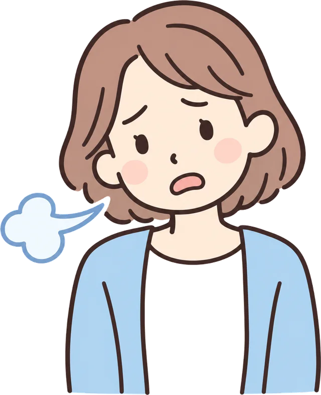 疲れた表情でため息をつく女性のイラスト